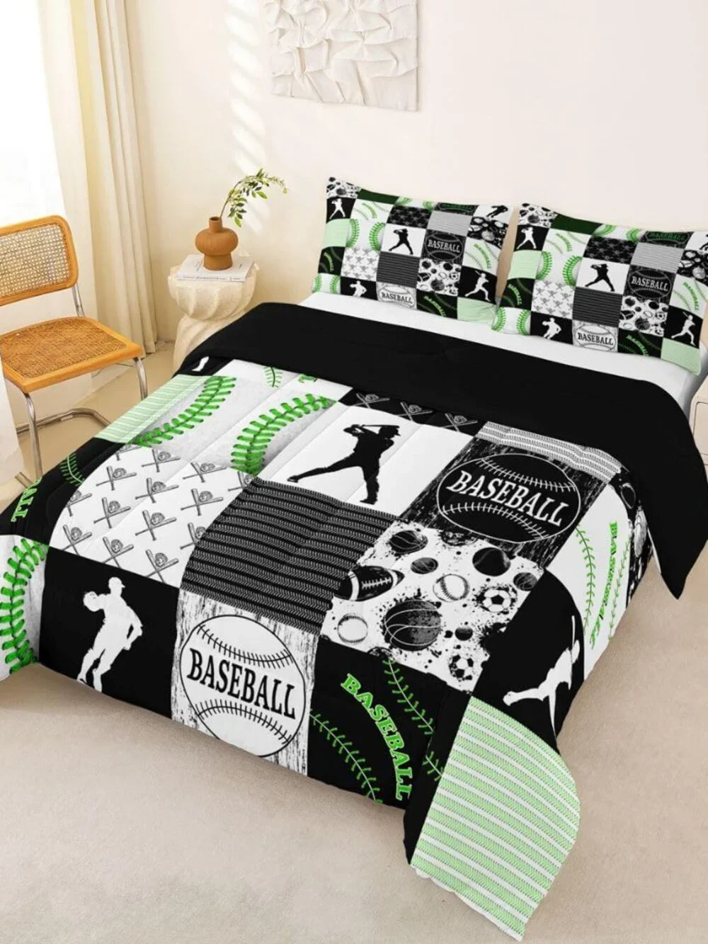 Boys Baseball Bedding Set Full,Kids Softball All Season Comforter Set Ultra Warm